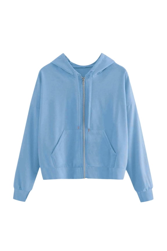 Women's Sweatshirt Solid Color Lightweight Zip Up Hoodie Long Sleeve Loose Fit Jacket With Kangaroo Pocket For Casual Daily Wear Cozy Tops