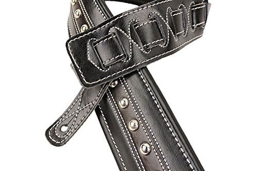 walker & williams c-35 custom black & brown premium top grain leather padded guitar strap with metal studs