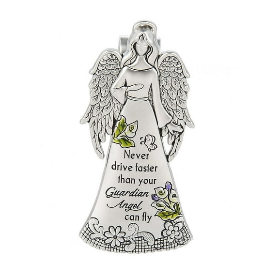Ganz Zinc Visor Clip "Never Drive Faster than Your Guardian Angel Can Fly"