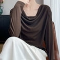 thumbnail image 4 of Lenpel Women's Long Sleeve Tops Cowl Neck Solid Color Casual T-Shirts Loose Tunic Blouses Going out Tee Shirts(Coffee,XX-Large), 4 of 5