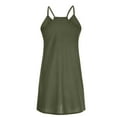 thumbnail image 4 of Breaise Womens Linen Spaghetti Strap Sleeveless Summer Mini Dresses Solid Loose Fit Short Cami Dresses with Pockets Beach Party Sundresses Cotton Linen Dresses for Women Army Green S, 4 of 6