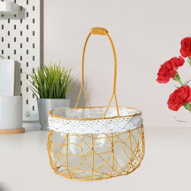 Cesta de almacenamiento de flores de boda Perfecl Cesta de regalo de dulces Cesta de niña romántica elegante para fiesta de tambor ovalado S 22 cm x 16 cm x 11 cm
