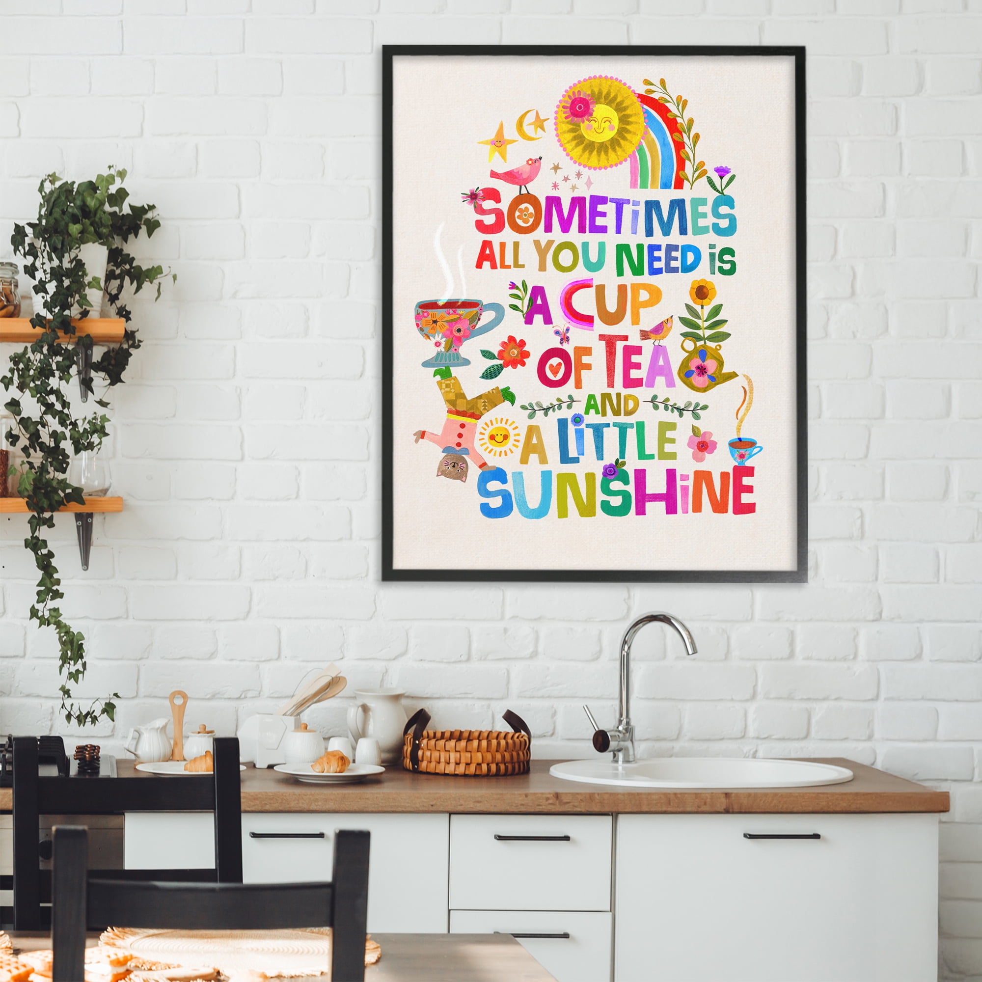 Stupell Industries Cup Of Tea & Sunshine Black Framed Giclee Art, design by Katherine Herrell Studio
