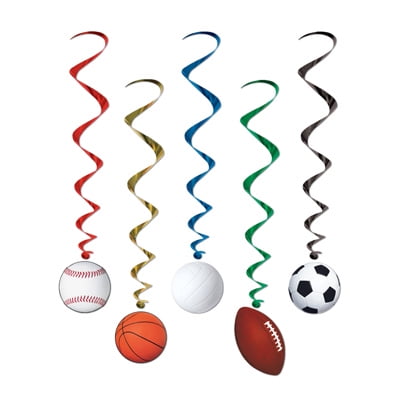 Party Central Club Pack of 30 Multi-Color Sports Ball Spiral Whirls 40"