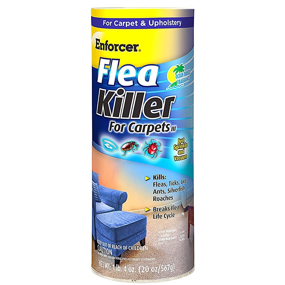 Enforcer Flea Killer for Carpet - Ocean Breeze Fragrance - 20 oz (Case of 12) EFKOB203 - Kills Fleas, Ticks, Lice, Ants, Silverfish, Roaches and More