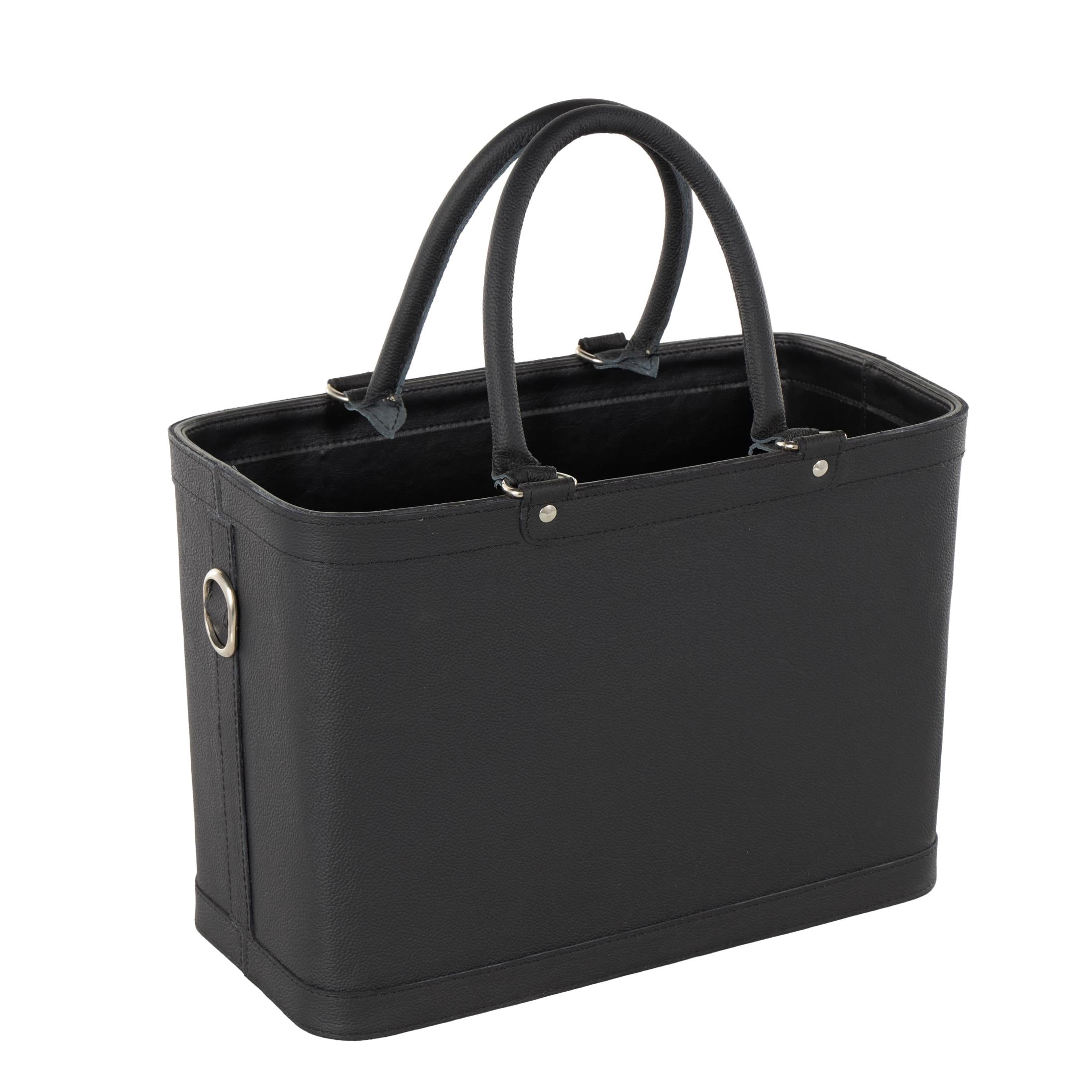DecMode 17" Black Leather Handmade Box Style Single Slot Magazine Holder with Arched Handles