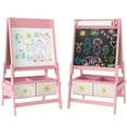 thumbnail image 2 of Qaba Kids Easel, 3-in-1 Double-Sided Art Easel with Paper Roll, Whiteboard & Chalkboard, Storage Baskets for Toddlers Ages 3-8, Pink, 2 of 9