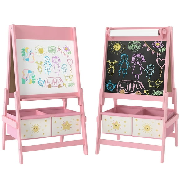 Qaba Art Easel for Kids, 3-in-1 Double-Sided Kids Easel w/ Paper Roll-Pink