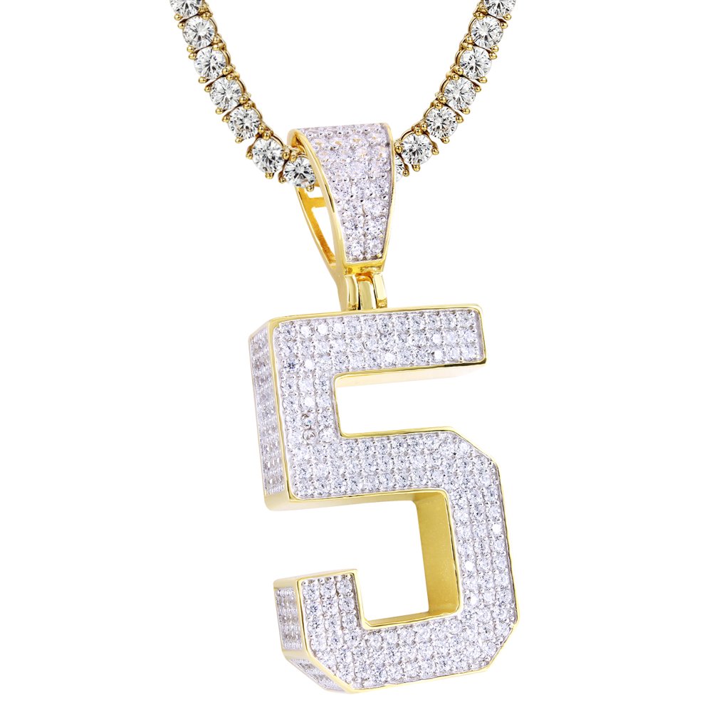 Master Of Bling Sterling Silver Number 5 Block Initial Letter Men's