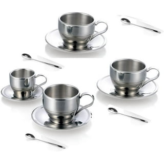 Tsyware 10 Pcs of Stainless Steel Coffee Tea Cup with Handle 6oz Espresso Cup