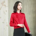 thumbnail image 3 of Blusa elegante de seda pura rosa de principios de otoño para mujer, jersey de manga larga con volantes y cuello redondo, camisa suave y elegante de alta gama a la moda, 3 of 5