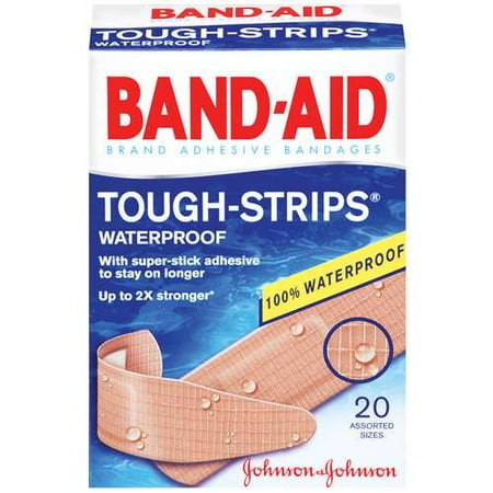 Band-Aid Tough-Strips Waterproof Bandages, Assorted Sizes, 20