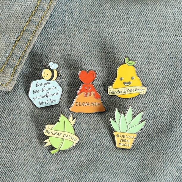 Langgg Letters Printed Bees Enamel Pins Yellow Aloe Pin Brooches