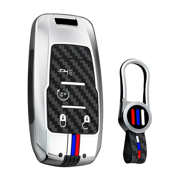 4 Buttons Key Fob Protector Antiscratched Car Key Cover Fit for Dodge Ram 1500 2500 3500 4500 5500 2019-up,360 Degree Protection Key Case with Carbon Texture