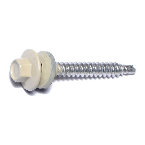 #10-14 x 1-1/2" Beige Painted Steel Hex Washer Head Pole Barn Self-Drilling Screws SSHW-127