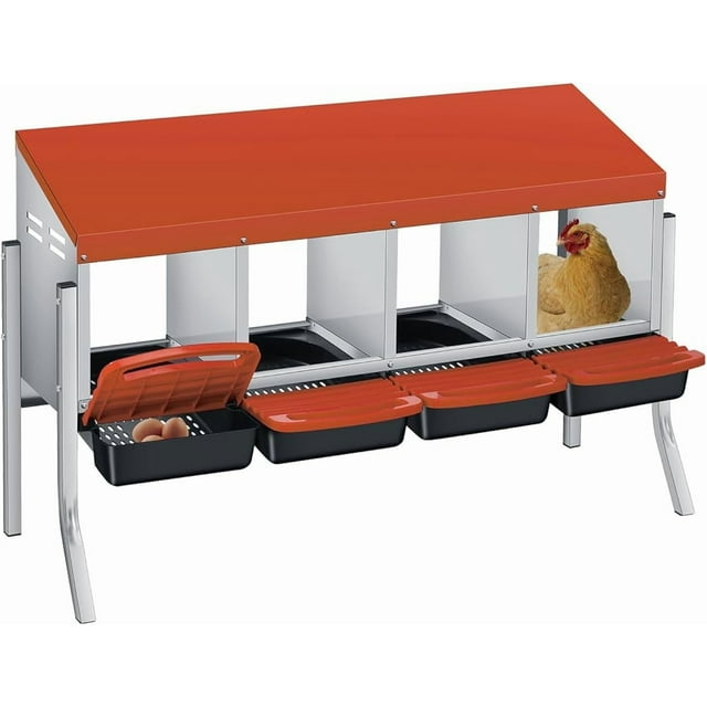 Ourlova 3/4-Hole Metal Chicken Nesting Box with Removable Roll-Out Tray – Easy Egg Collection & Cleaning, Galvanized Steel Laying Box for Backyard Coop & Poultry Farm