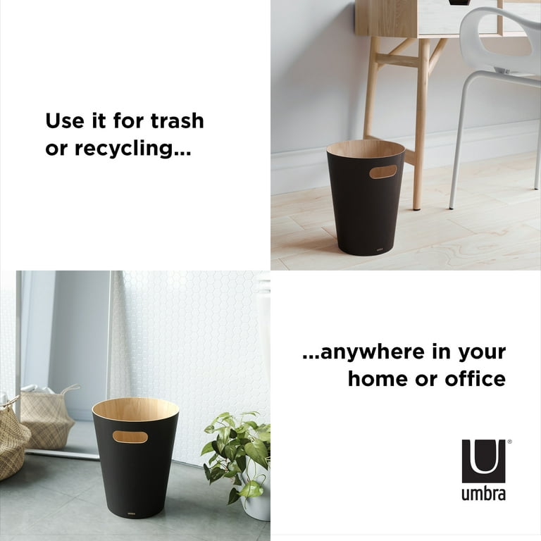 Umbra 2 gal Woodrow Wood Open Top Bathroom, Bedroom, Office Trash