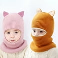 thumbnail image 3 of harmtty Warm 2-5 Years Fox Ear Decor Brimless Solid Color Eyes Exposed Baby Hat Children Autumn Winter Thickened Plush Lining Scarf Hat Costume Accessories Light Pink, 3 of 8