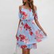 thumbnail image 2 of Vestido de verano con hombros descubiertos y estampado de gasa para mujer Vestido de playa Vestido de sol Mini vestido Fridja  hjkh5077, 2 of 4