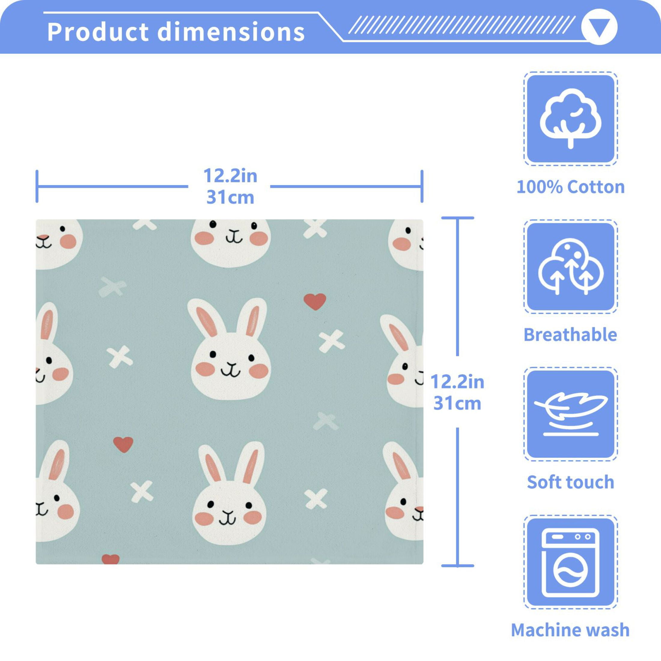Wobogo Cute Rabbit Face Pattern Square Cotton Towel Set of 6 Soft and Skin-friendly with Good Absorbency 12×12in
