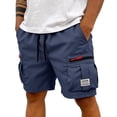 thumbnail image 3 of Mens Side Zipper Cargo Pockets Casual Shorts Elastic Waist Drawstring Lightweight Pants Relaxed Fit Knee Length Outdoor Hiking Travel Daily Bottoms , #03 Navy, M, 3 of 7