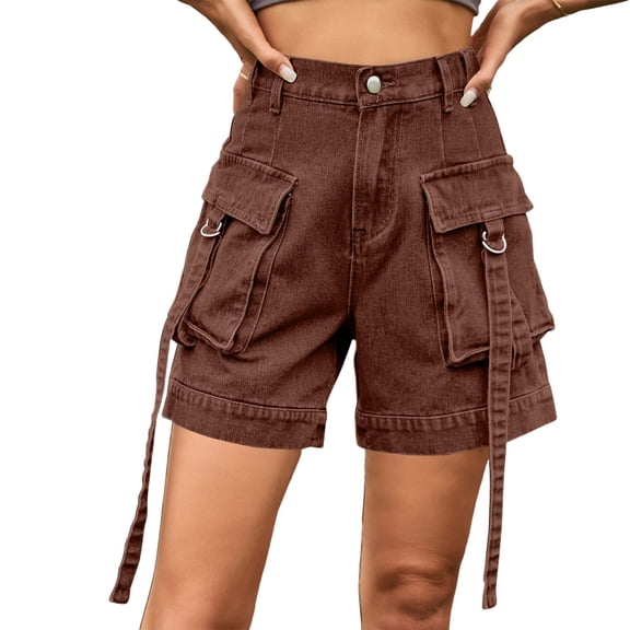 Cargo Denim Shorts for Women High Waisted Relaxed Fit Jorts Casual Trendy Summer Hot Pants with Pockets