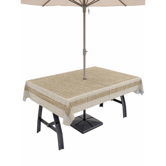 60x84 Inch Outdoor Tablecloth with Umbrella Hole Zipper Rectangle Beige Vintage Rectangular Tablecloths Outside Waterproof Rustic Farmhouse Retro Art Country Patio Table Cloth Cover for Picnic Party