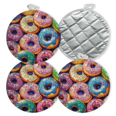 

4 PCS Pot Holders for Kitchen Potholders Sets with Hook for Oven Cooking Baking Bountiful Array Of Frosted Donuts