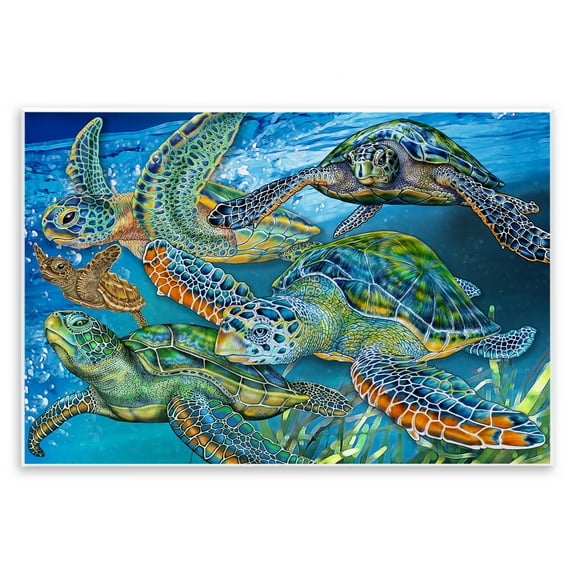 Stupell Industries Tortoise Family Underwater Swim Animals Painting Unframed Art Print Wall Art, 15 x 10