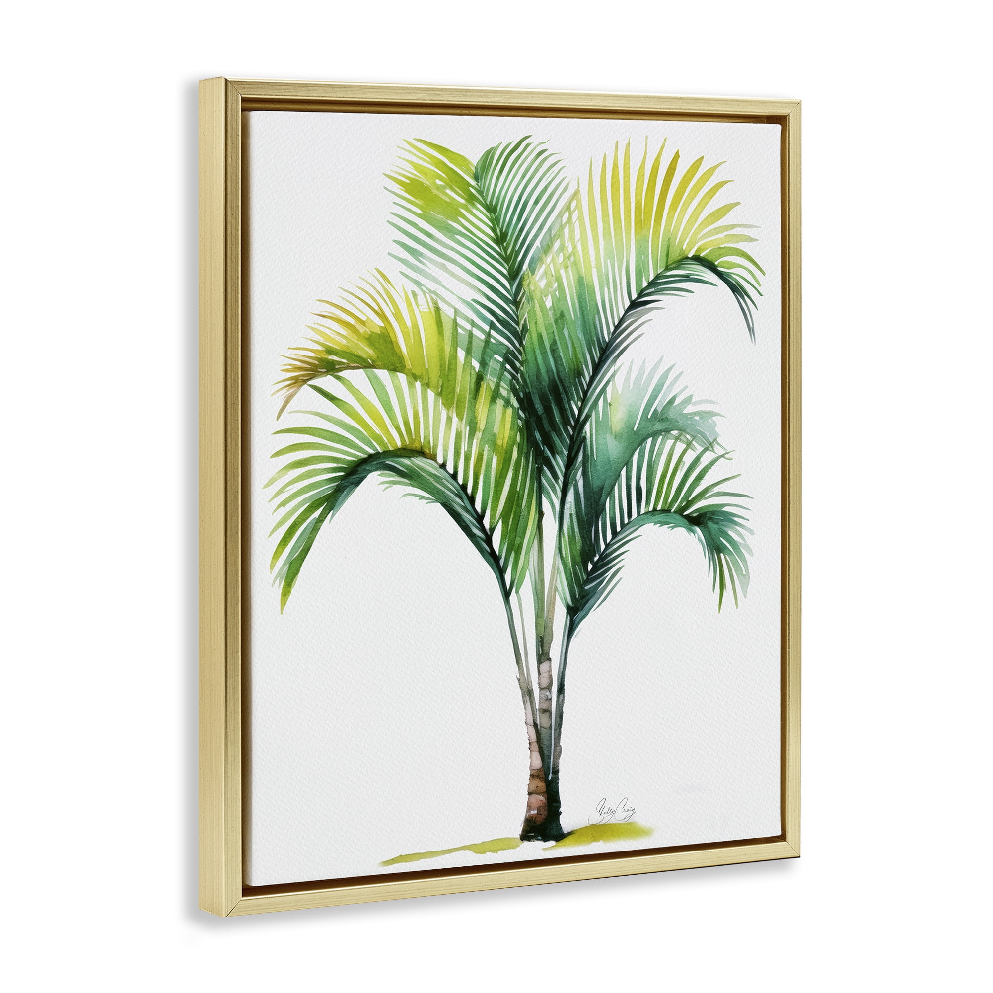 Stupell Industries Coastal Canopy Palm Tree Gold Framed Floater Canvas Wall Art, design by Shelly Craig