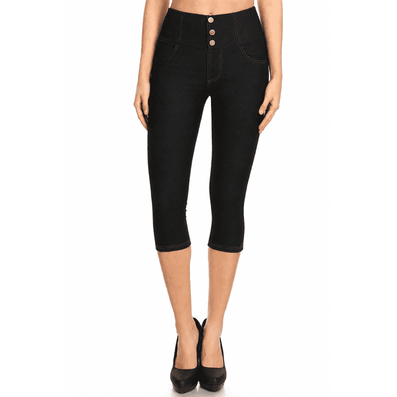 Jvini Women's Pull On Capri Pants Stretch Knit Denim Jeggings With Pockets