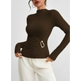 thumbnail image 3 of Pink Queen Spring 2026 Women's Summer Mock Neck Long Sleeve Tops Pleated Wrap Waist with Metal Buttons Stretch Slim Fit Shirts, 3 of 7