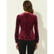 thumbnail image 4 of Blusa de mujer con cuello en V y manga larga de terciopelo con pliegues delanteros y botones borgoña XL, 4 of 5