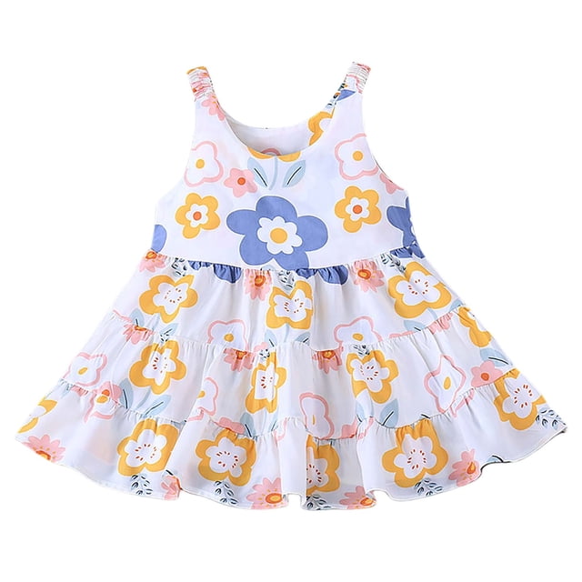 Robes Fille Enfant Bretelles Spaghetti Robe d'Été Robe Ligne A Robe Florale Robes de Bal pour Filles