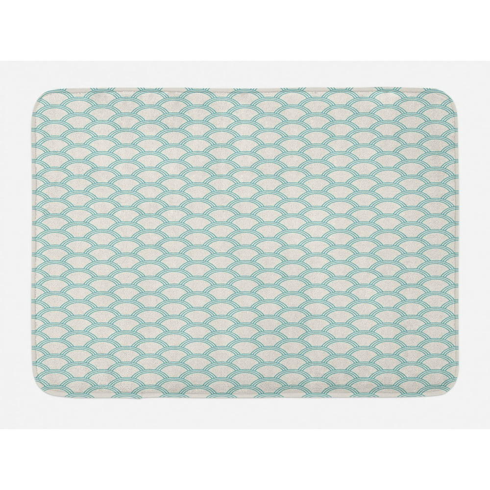 White Bath Mat, Simplistic Minimalist Design Maritime Oceanic Coastal