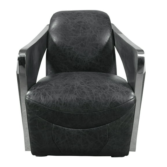 HomeFare Modern Club Arm Chair Metal And Leather Black