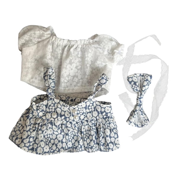 Ropa de muñeca de peluche vestir la imaginación para niñas pequeñas, disfraces educativos de manga corta con flexibilidad para muñeca de 6,69 pulgadas flores azules