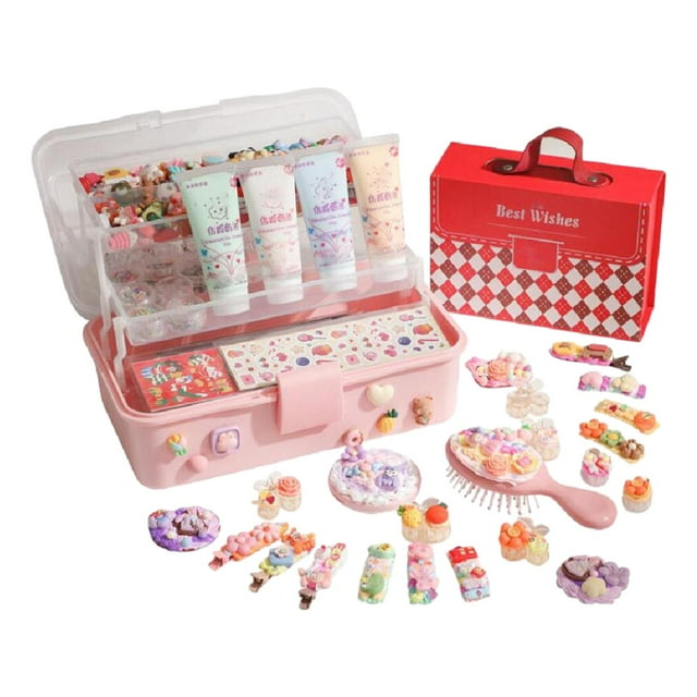 Juego de pegamento de crema Artificial para niños, peine de juguete para hacer manualidades, accesorios de resina al azar, Material de bricolaje, jueg con caja de almacenamiento
