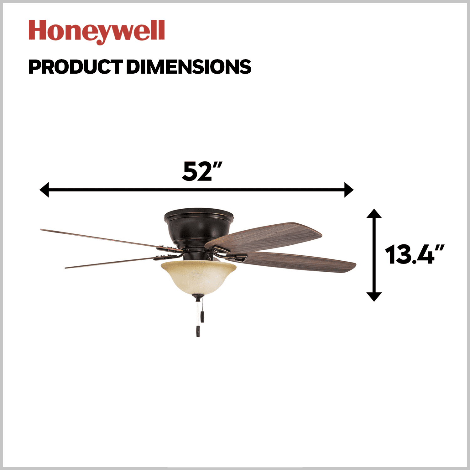 Honeywell Glen Alden 52" Bronze Low Profile Ceiling Fan with 5 Blades, Bowl Light Kit, Pull Chains & Reverse Airflow