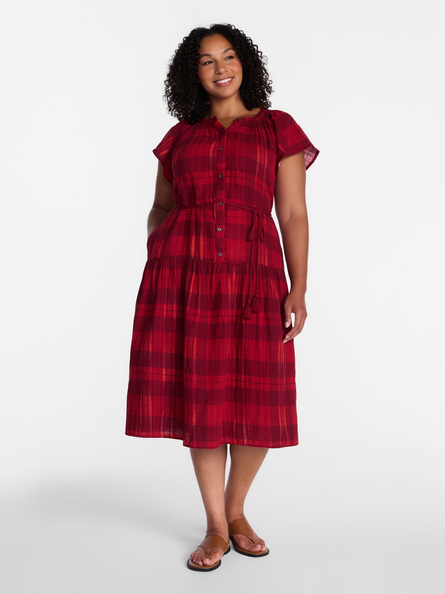 Time and Tru Women's Double Cloth Midi Dress, Sizes XS-XXXL