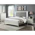 thumbnail image 5 of Style Queen Size Bed With Champagne Finish, White & Blue , Faux Leather Headboard And Solid Wood Base Stylish Panel In Equipped Led Lights, Mirror Accents, Upholstery, Stable, 5 of 5