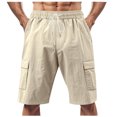 thumbnail image 2 of Fanxing Mens Cotton Linen Shorts Summer Drawstring Casual Cargo Shorts Loose Fit Athletic Short Pants with Pocket Khaki,XXL, 2 of 8
