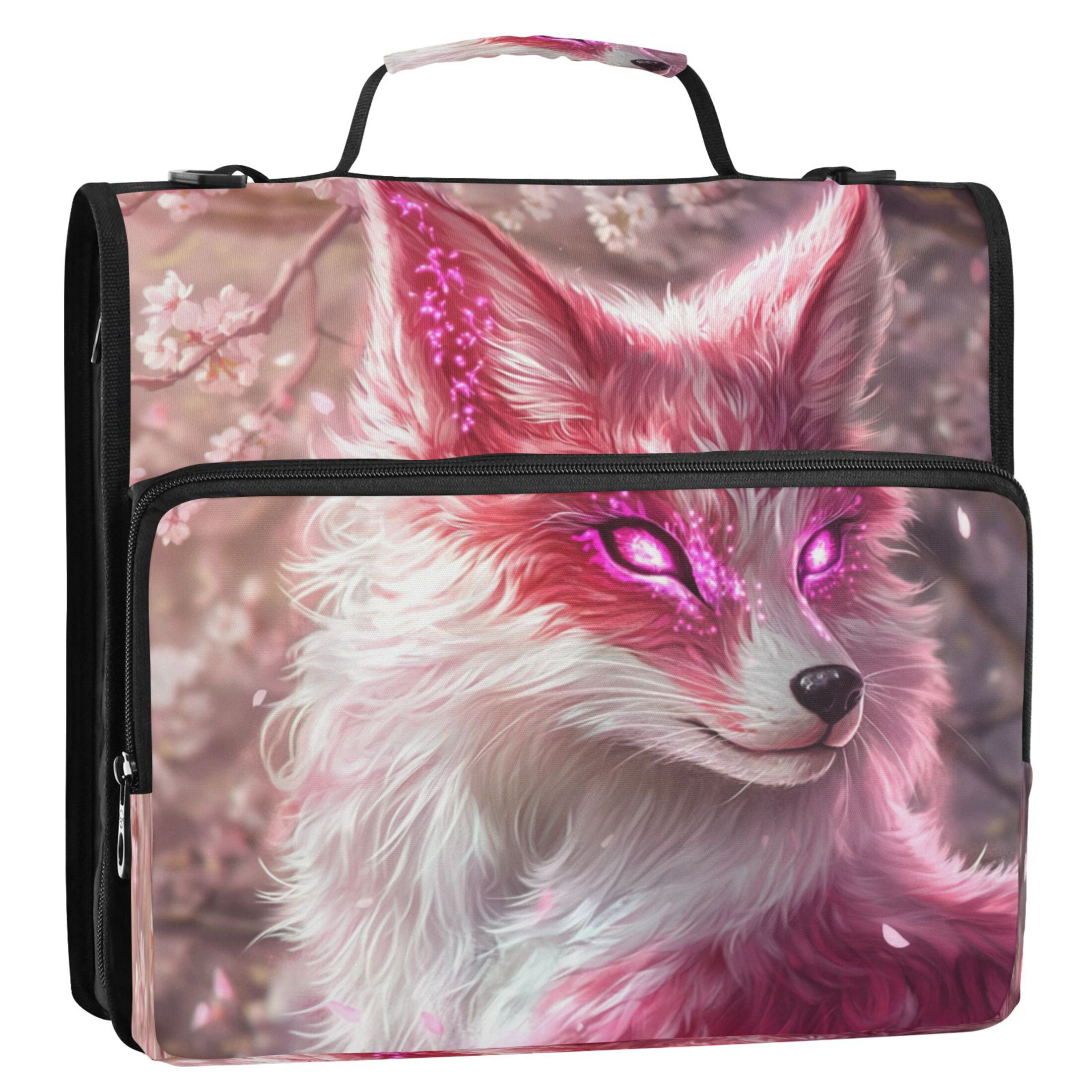 YAZAOO Zipper Binder trapper keeper Documents Organized Design Pink Fox with Glowing Eyes Printed