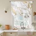 thumbnail image 3 of Gold White Marble Tie Up Curtain 63 Inches Long, Abstract Cracked Stone Texture Contemporary Balloon Style Kitchen Window Curtain Over Sink, Small Window Rod Pocket Curtain 46"x63", 3 of 9