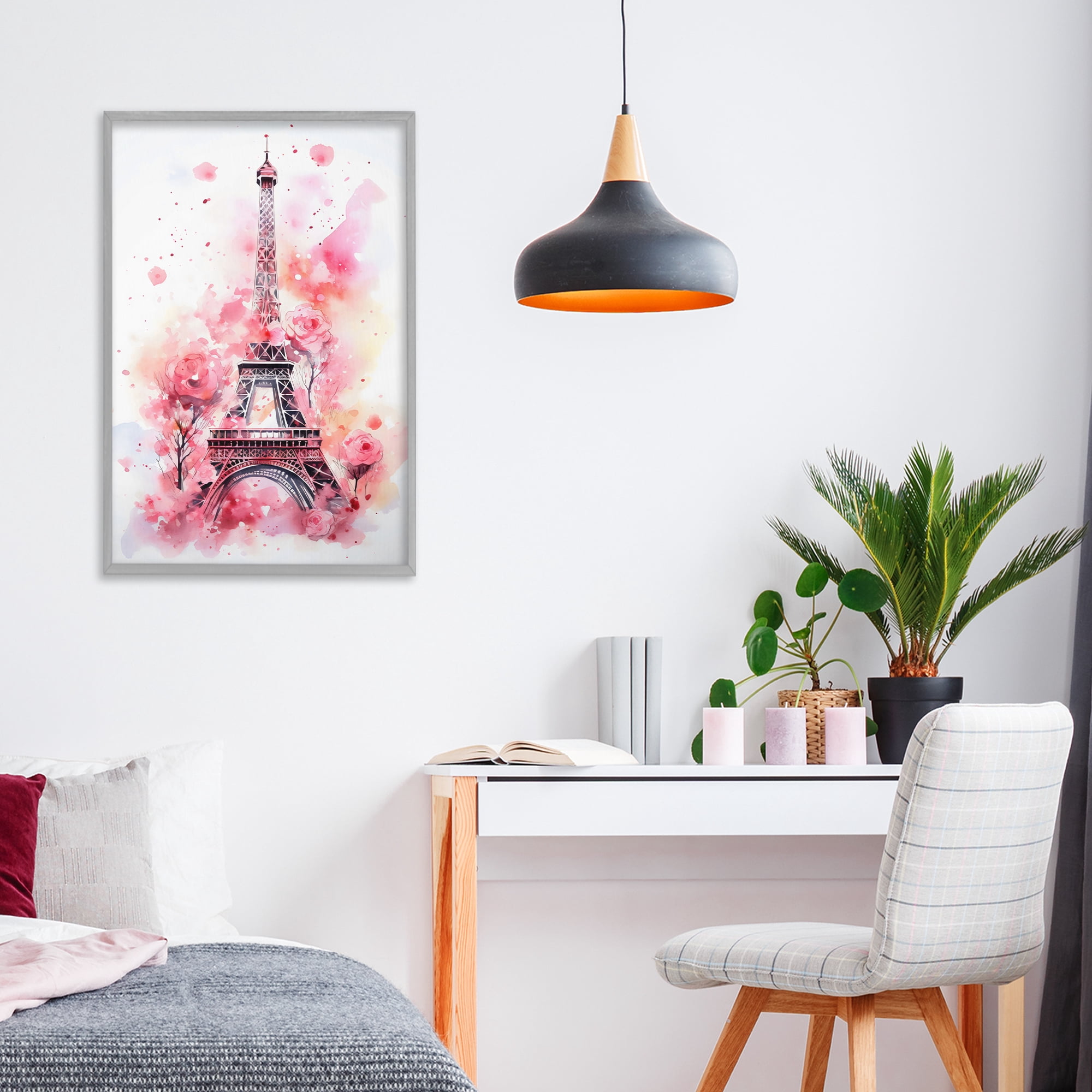 Stupell Industries Eiffel Tower In Roses Gray Framed Giclee Art, design by Creative Studio