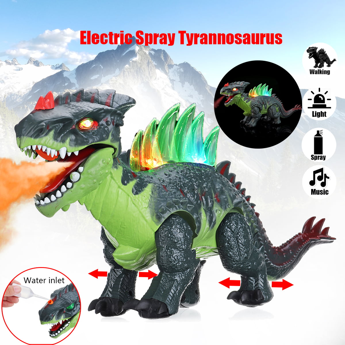 Roaring Sounds,Light up Eyes T-rex Dinosaur Jurassic World Electronic Tyrannosaurus Toys Battery Operated with Water Mist Spray Walking Motion and 3D Projection for kids Age 3-7 blue Laying Eggs 