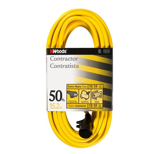 Woods 50' 12/3 SJTW Outdoor Heavy Duty Extension Cord, Yellow