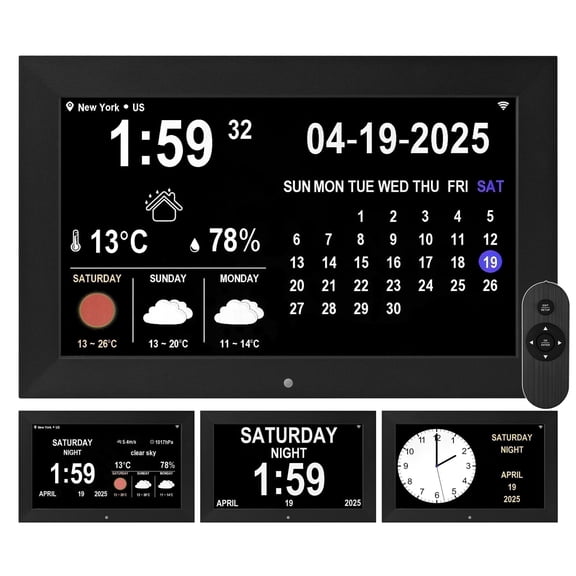 Memwake Multifunctional Large Digital Alarm Clock for 2026 World Cupļ¼Clock for A lzheimer's Patients,Wi-Fi Clock with Temperature and Humidity ćWeather Forcast,10-inch WIFI Black