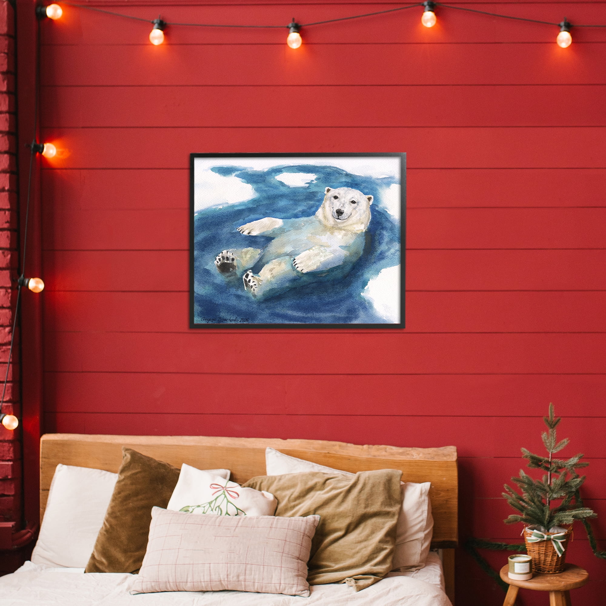 Stupell Industries Polar Bear Icy Bath Time Black Framed Giclee Art, design by George Dyachenko