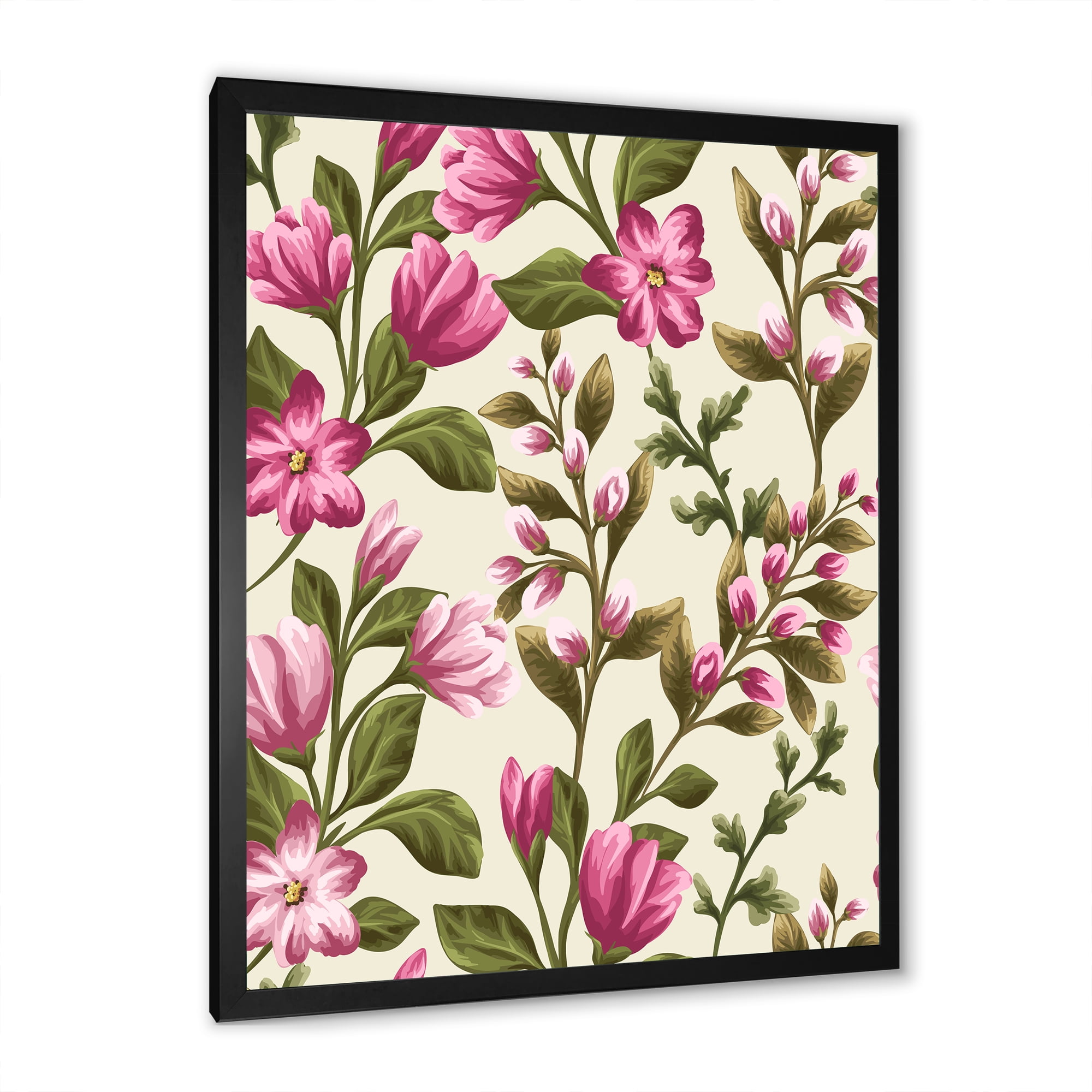 Designart 'Pink Vintage Wildflowers' Traditional Framed Art Print